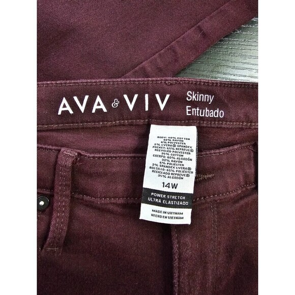 AVA & VIV Skinny Power Stretch Jeans Maroon Size 14W - Picture 3 of 4